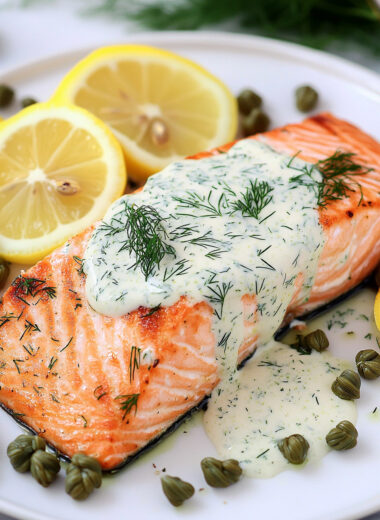 Keto Baked Salmon with Creamy Dill Sauce