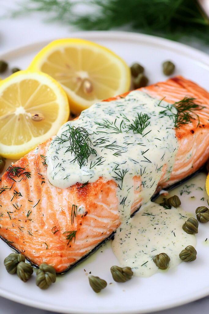 Keto Baked Salmon with Creamy Dill Sauce