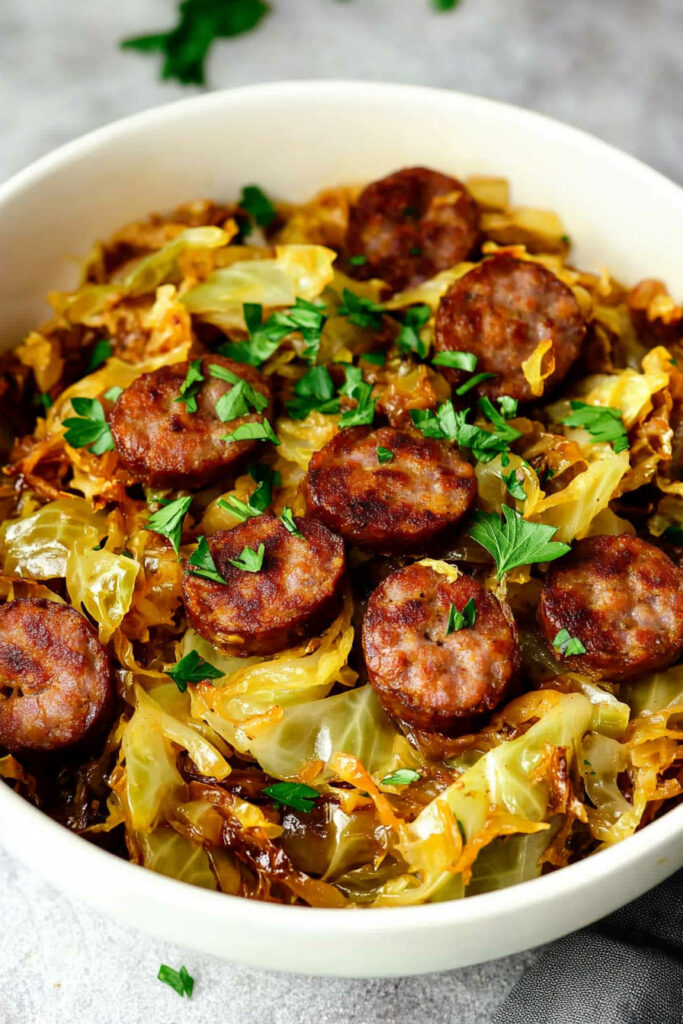 Keto Fried Cabbage and Sausage