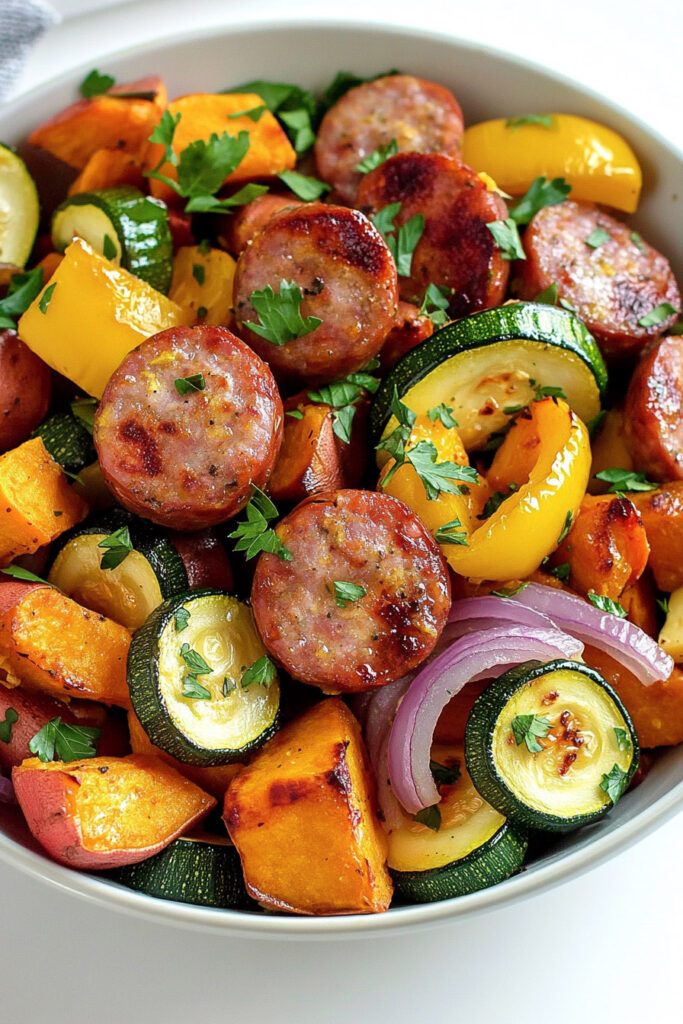 Keto Sheet Pan Sausage and Veggies