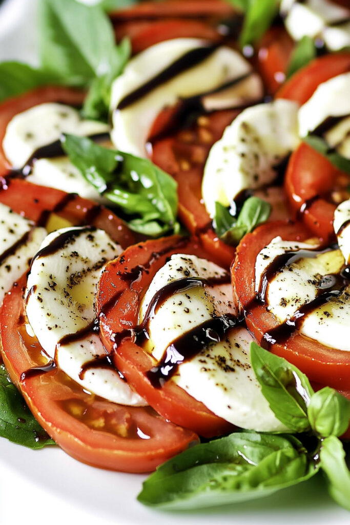 Serving Keto Caprese Salad with Balsamic Reduction