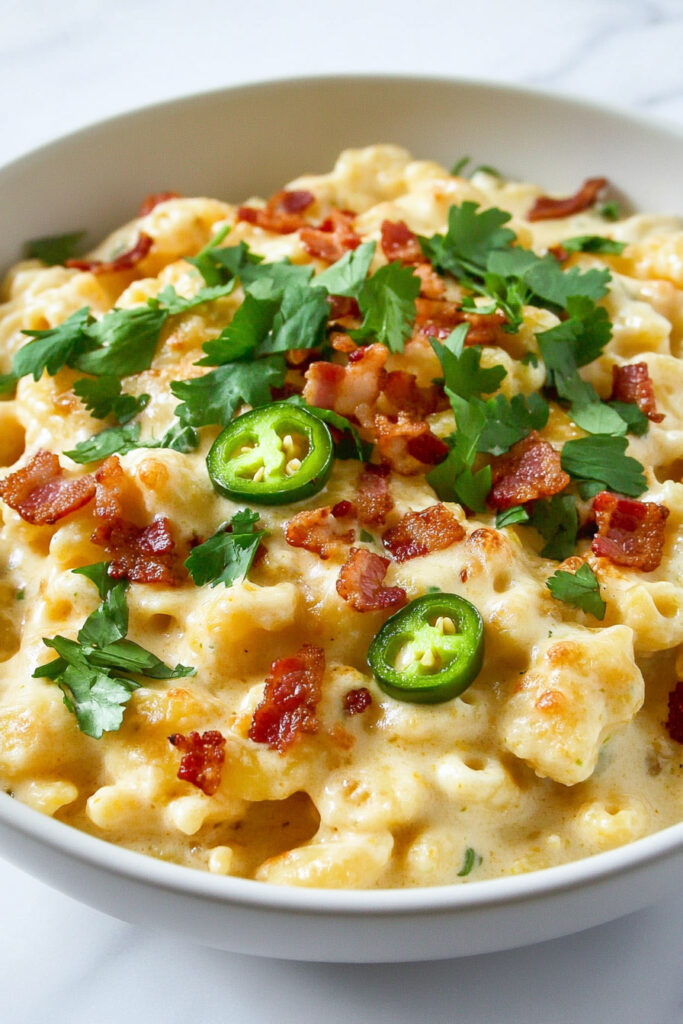 Serving Keto Jalapeño Popper Cauliflower Mac and Cheese